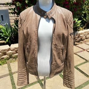 Trouvé Light Brown Leather Rider Bomber Jacket Size M Medium